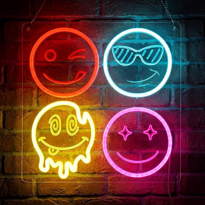 Smile Face Neon Classroom Sign Multicolor Smile Face LED Neon Light for Wall Decor Gifts LED Sign for Classroom Bedroom Party Bar Wedding Art Decoration Gifts