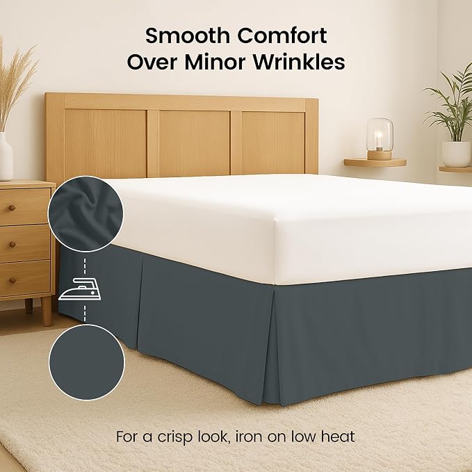 King Bed Skirt, Hides Under-Bed Storage 16 Inch Drop, Pleated, Grey | Easy Fit Design, Shrinkage & Fade Resistant, Hotel Style, Microfiber Durable Fabric, Machine Washable