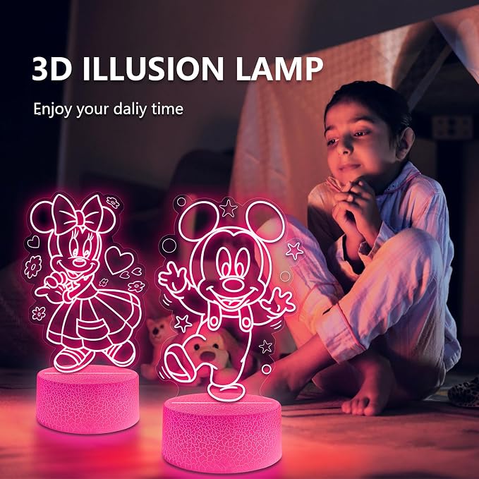 Cute Night Light for Kids 2 Sets - Anime Charater Decor Lamp with 16 Colors Change, Remote, Dim Control, 3D Illusion LED Night Lights for Kids Gifts Party Birthday Decoration