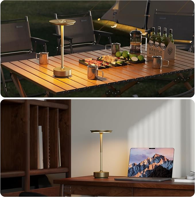 TBBGA 1 Pack Rechargeable Cordless Table Lamp, 5000mAh Battery Table Light | 3 Color Stepless Dimming Portable LED Table Light with Memory Function, for Outdoor/Dinner/Patio/Restaurant.(Gold)