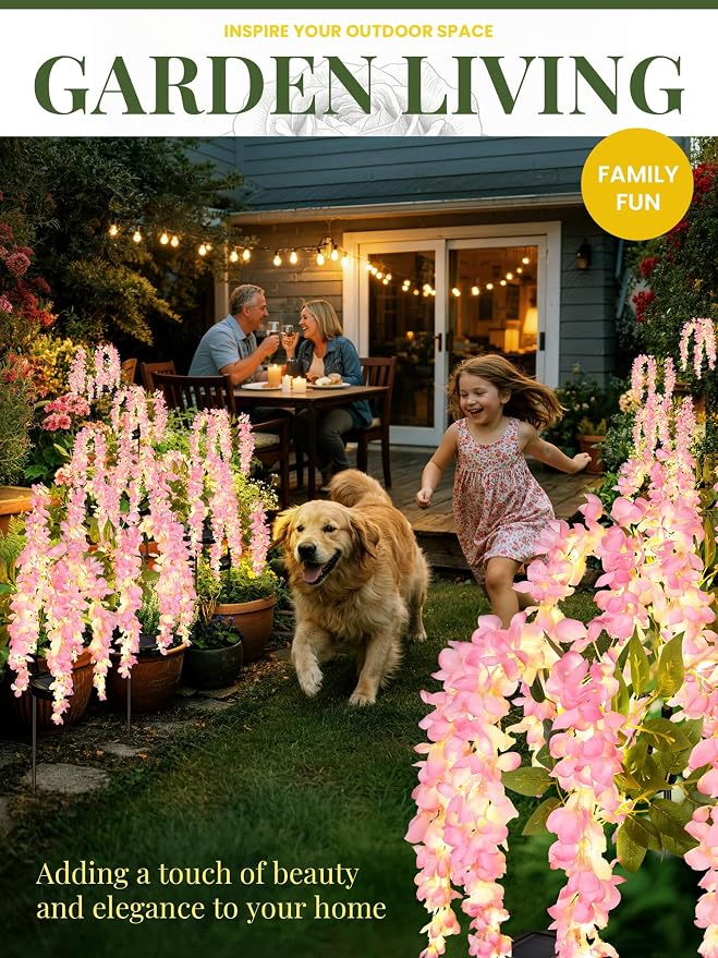 GIGALUMI 2 Pack Solar Wisteria Flowers Outdoor, 2 Modes, Pink | Flower Lights, IP65 Waterproof, Auto On/Off, Solar Powered, Garden Decor, for Pathway, Yard, Patio, Gardening Gifts for Women