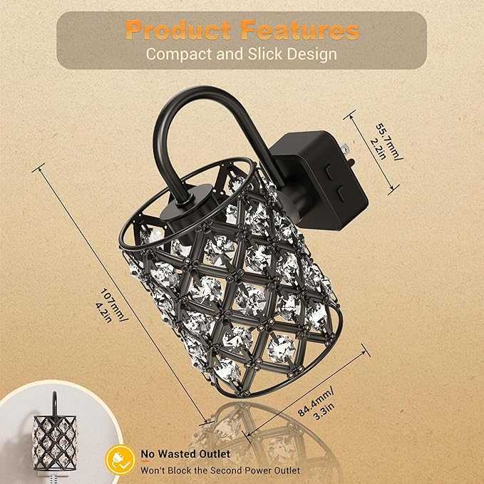 JandCase LED Night Light, Night Lights Plug into Wall, Color Changing Nightlight with Dusk to Dawn Sensor, Crystal Nightlight Plug in Wall for Hallway Bedroom Stairway