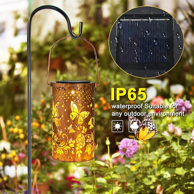 Mothers Day Gifts, 2 Pack Butterfly Birthday Gifts for Women Mom Grandma Solar Lanterns Outdoor Waterproof Garden Decor Hanging LED Decorative Light for Patio Yard Lawn Gardening Gifts