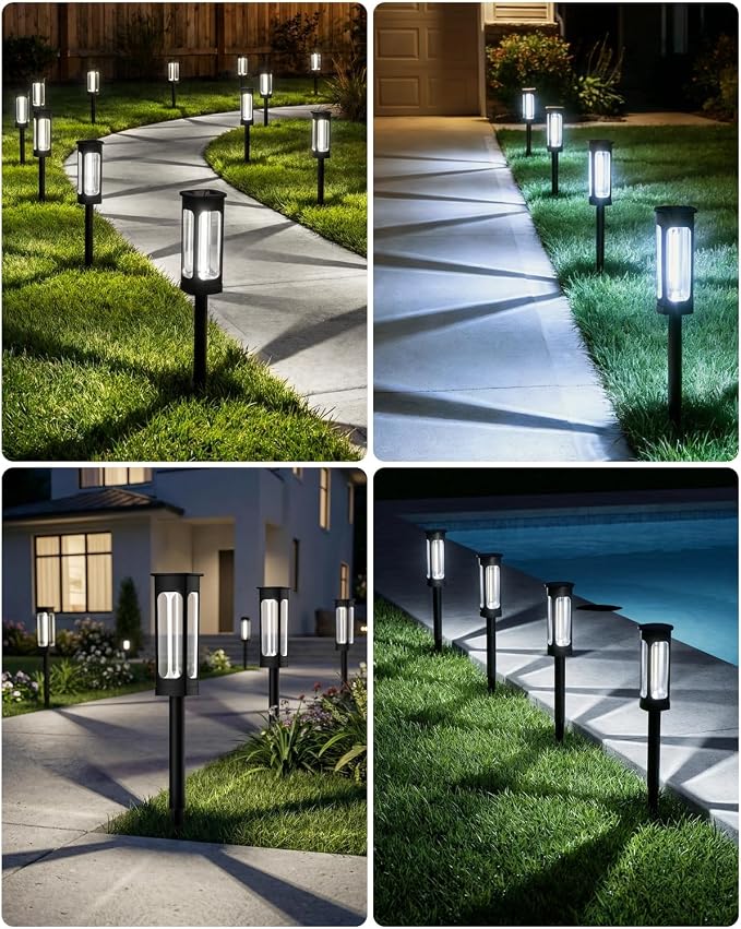 Solar Pathway Lights Outdoor 6 Pack, Upgraded Brighter 6 Inch extended filament Solar Garden Lights, Waterproof Up to 15 Hrs Lighting for Yard Garden Walkway Driveway Landscape Patio Decor （White）