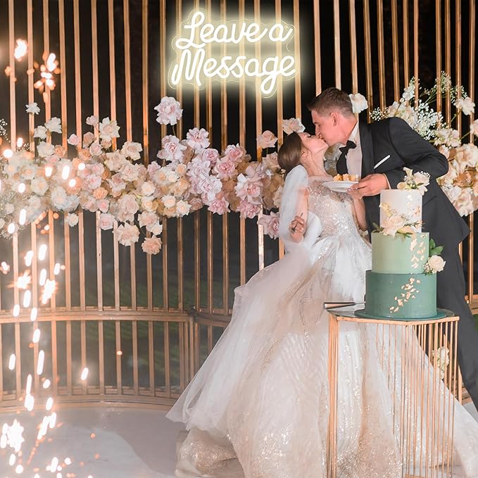 Leave A Message Neon Sign, Guestbook Neon Light LED Reception Desk Welcome Sign USB Powered Dimmable, for Wedding Hotel Spa Salon Storefront Business Wedding Backdrop Decor(12.5 * 8.4 In)