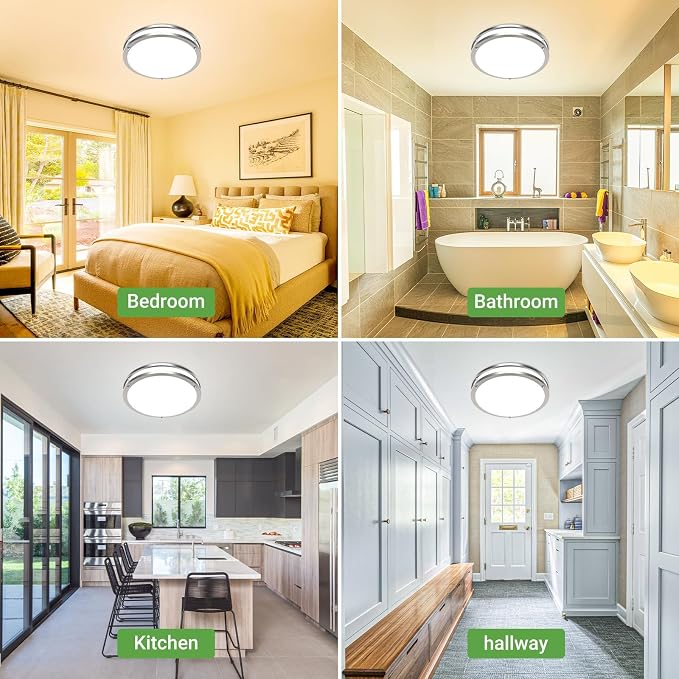 zemty 10Inch Brushed Nickel LED Flush Mount Ceiling Light Fixture, Dimmable &5CCT(3000K-6500K) Adjustable, 15W IP44 Damp-Rate Ceiling Lamp for Hallways, Bathrooms, Closets, Laundry Rooms-2Pack