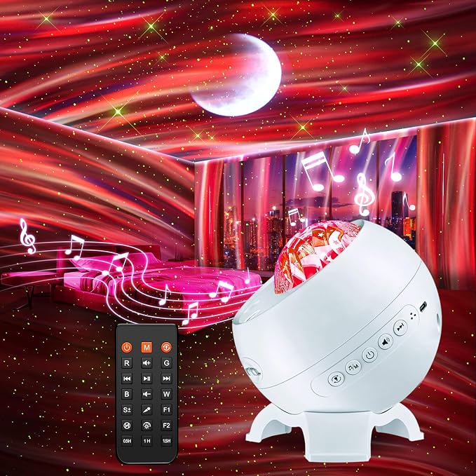 Portable Bluetooth Speaker with Hi-Fi Stereo Sound, Minimalist White Wireless Speaker with Aurora Light Show & 15 Nature Sounds, Outdoor Speaker Bluetooth for Home, Patio, Yoga, Bedroom (White)