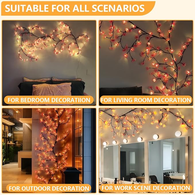 6FT 96LED Pink Cherry Blossom Tree Branch Lights for Wall Battery Box | Cherry Enchanted Willow Vine Lights with Remote Timer, 8 Light Model for Bedroom Wall Doors Wedding, Christmas