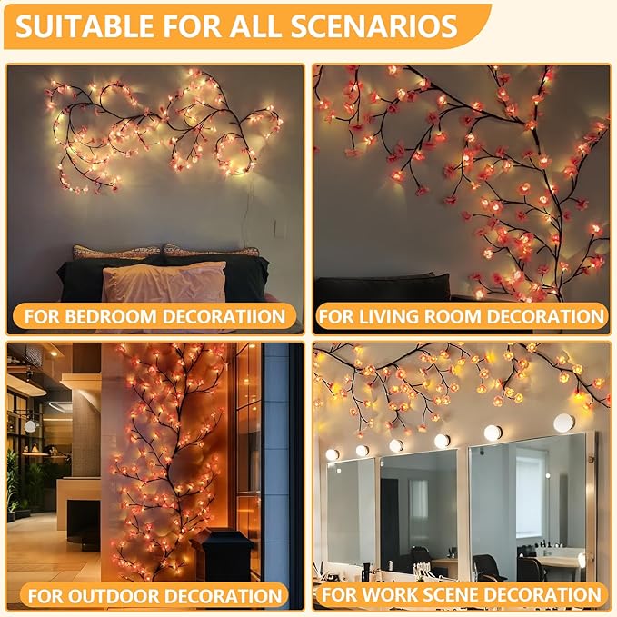 7.55FT 144LED Pink Cherry Blossom Tree Branch Lights for Wall Battery Box | Cherry Enchanted Willow Vine Lights with Remote Timer, 8 Light Model for Bedroom Wall Doors Wedding, Christmas
