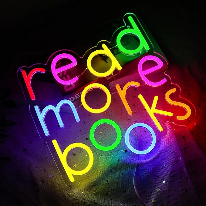 Read More Books Neon Sign for Wall Decor, Reading Led Signs for Library, USB Dimmable Neon Lights for Classroom Reading Corner Bedroom Study Room Home Book Club Motivational Wall Art