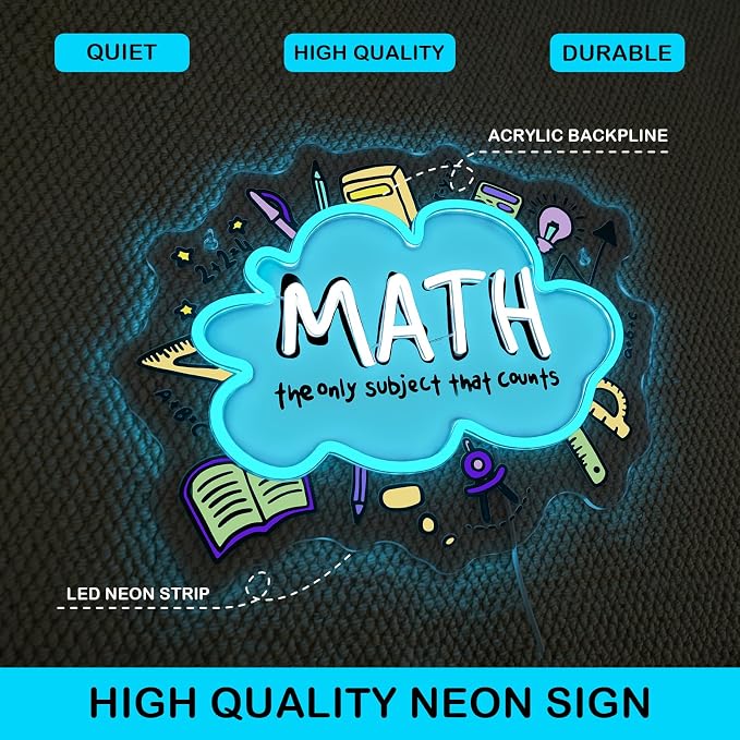 Horseneon Math Neon Sign Educational LED Wall Decor for Classrooms, Study Rooms & Math Teacher Gifts, USB-Powered with Adjustable Brightness, Scientific-Themed Lighting