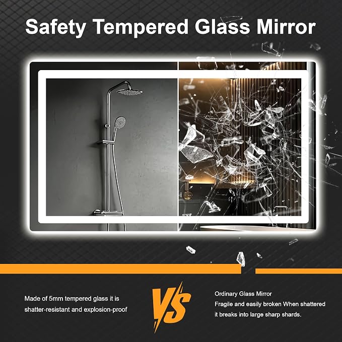 LED Bathroom Vanity Mirror with Lights, 30"x50" Lighted Wall Mirror | Front and Backlit, Anti Fog, Dimmable 3 Color Lighting, Memory Function, Shatterproof Glass, Plug in or Hardwired