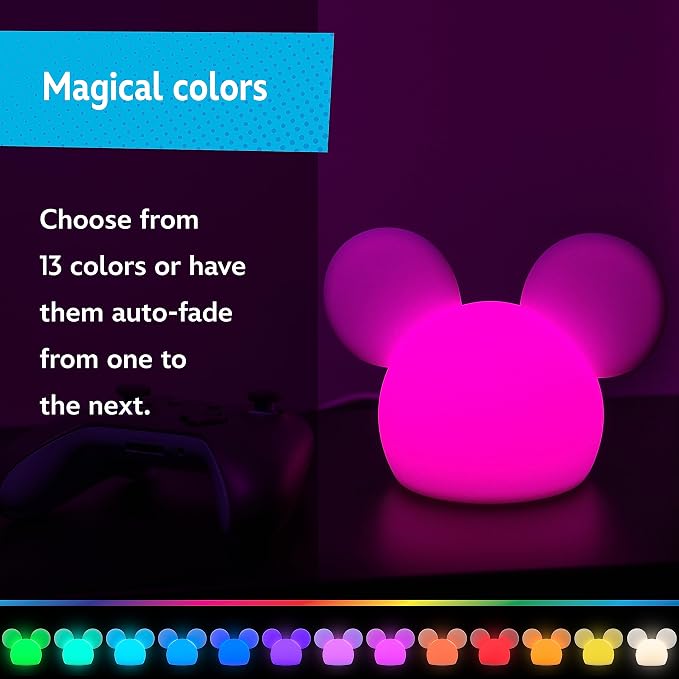 Disney Mickey Mouse Squishy Light, Color Changing, Night Light for Kids, USB Lamp, Battery Operated, Dimmable, Ideal for Bedroom, Playroom, Living Room, and More, 66944 (Pack of 8)