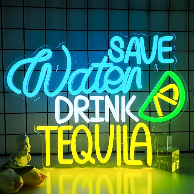 Save Water Drink Tequila Neon Sign Dimmable Tequila Party Led Neon Sign Bar Neon Light up Sign for Home Beer Bar Bedroom Restaurant Man Cave Bistro Club Party Decorations Christmas Birthday Gift