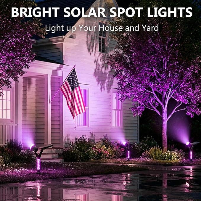 DenicMic Solar Halloween Lights Outdoor Waterproof Purple Lens LED 4 Pack | Adjustable Angel Solar Spot Lights Outdoor for Yard Garden Patio Wall Tree Landscape Spotlights, Acrylic Lighted Pole