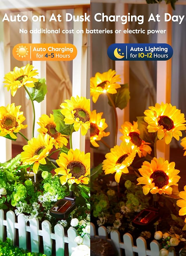 Brightown Solar Garden Lights, 4 Pack Sunflowers Flower Lights Waterproof | Larger & Realistic Sunflowers, Bigger Solar Panel, Waterproof LED Solar Lights Outdoor for Yard Garden Lawn Pathway Decor