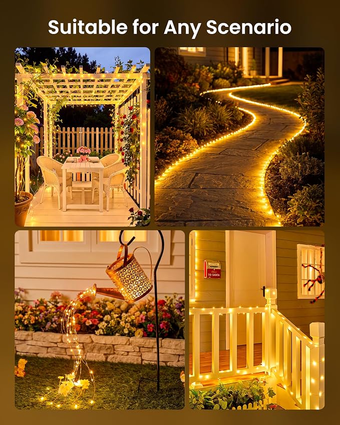 Minetom Solar Fairy Lights, 4 Pack Total 132 FT 400 LED Solar String Lights | IP65 Waterproof Twinkles Lights with 8 Modes, Christmas Lights Outdoor for Patio Party Garden Yard Tree Decor (Warm White)