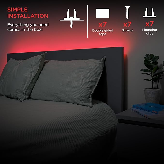 Enbrighten Neon Rope Light, LED Strip Lights, 6.5 feet, USB Powered Flexible Light, LED Strip, Gaming, Home Offices, Customizable, Red, 76627-T1