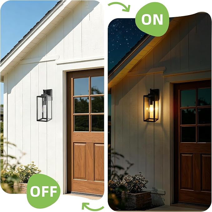 hykolity 18 Inch Outdoor Wall Light, Waterproof Lighting for House Exterior | Large Size Black Outdoor Light Fixture Wall Mount with Glass Shade, Lantern Light for Patio, Yard, Garage, Backyard, 1 Pack