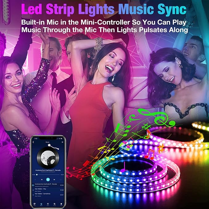 REEMEER 130ft Led Lights for Bedroom, APP Control Music Sync Color Changing Led Lights, Led Strip Lights with Remote for Room, Kitchen Party,Home Decoration