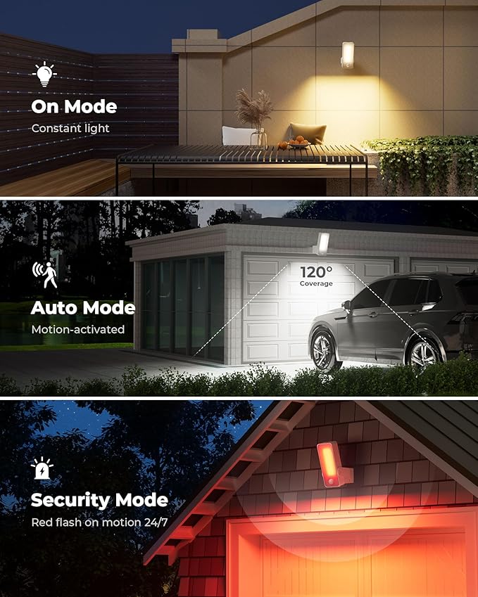 Motion Sensor Outdoor Light, 10000mAh Rechargeable 600 Lumen Battery Operated Outdoor Light with 3 Modes, 3 Color Temperatures, Waterproof Outdoor Security Lights for House, Fences, Patio