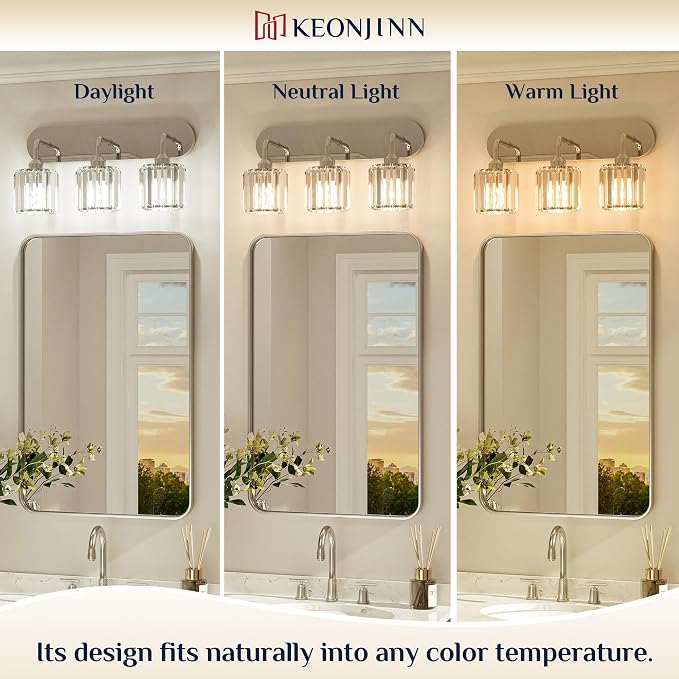Keonjinn 6-Light Chrome Crystal Bathroom Light Fixtures Over Mirror | Vanity Lighting Fixture with Crystal Square Shades, Dimmable, Modern Style, Compatible with E26 Base LED Bulbs (Exclude Bulb)