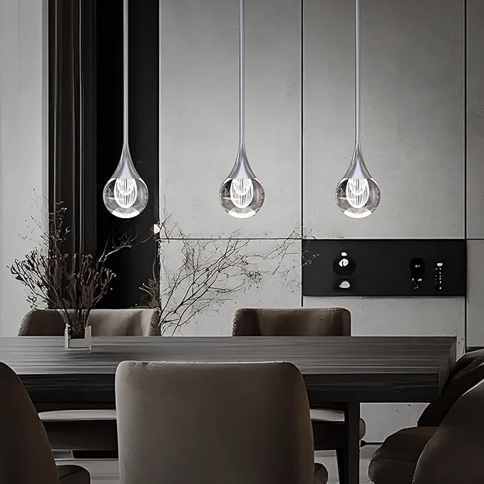 3-Pendant Lights Kitchen Island, Silver Crystal Globe Ceiling Hanging Light Fxitures, LED Light Fixtures Metal Rod Ceiling Glass Pendant Lighting for Kitchen Island Dining Room Bar