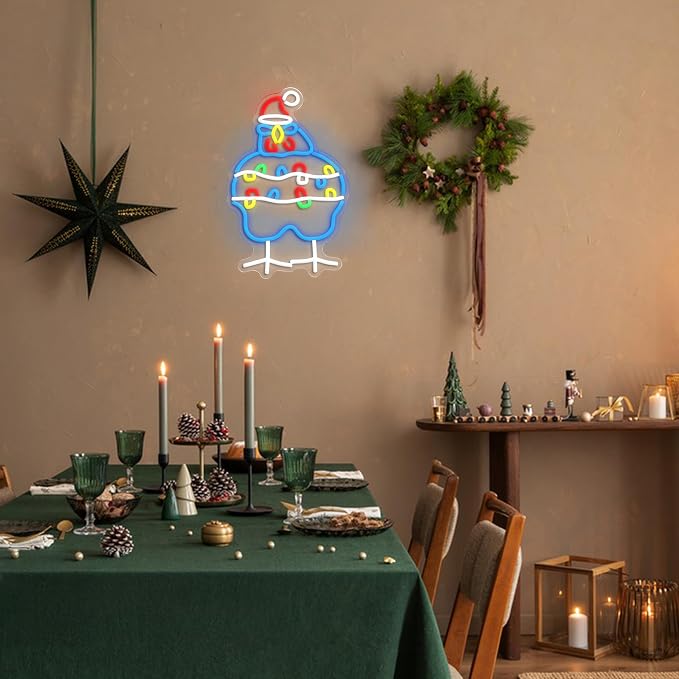 GNVETZLL Chicken Christmas Neon Sign Santa Hat Neon Light Sign Merry Christmas Rooster Neon Light for New Year Party Living Room Club Decoration(16.54 * 10.43In)