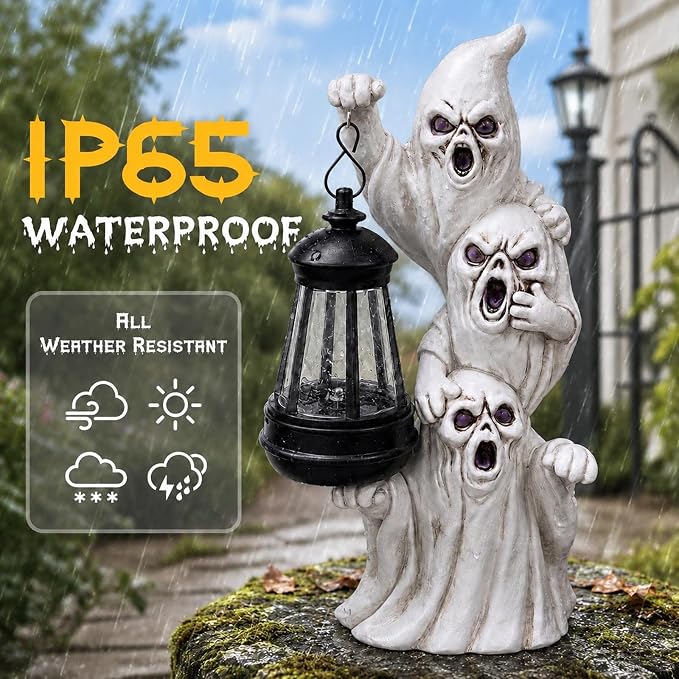 YDKOJGW Solar Garden Outdoor Statues with Succulent and 7 LED Lights - Lawn Decor Tortoise Statue for Patio, Balcony, Yard Ornament - Unique Housewarming Gifts (White Ghost)