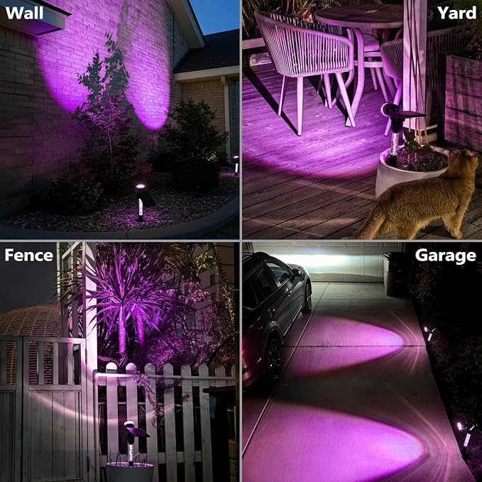 DenicMic Solar Halloween Lights Outdoor Waterproof Purple Lens LED 4 Pack | Adjustable Angel Solar Spot Lights Outdoor for Yard Garden Patio Wall Tree Landscape Spotlights, Acrylic Lighted Pole