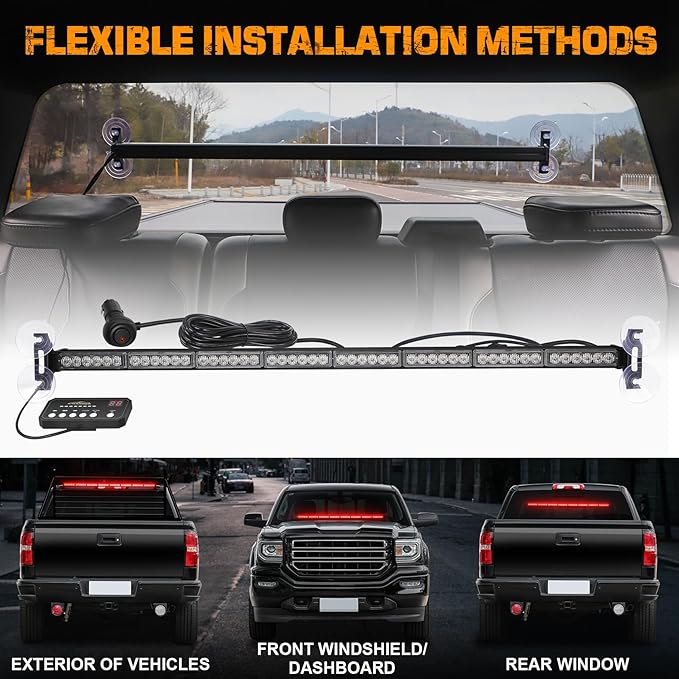XRIDONSEN 35 inch Traffic Advisor Red Emergency Light Bar 48 LED Strobe Lights Safety Flashing Hazard Warning Lights Front/Rear Window w/Display Controller for Volunteer Firefighter Vehicles Fire POV