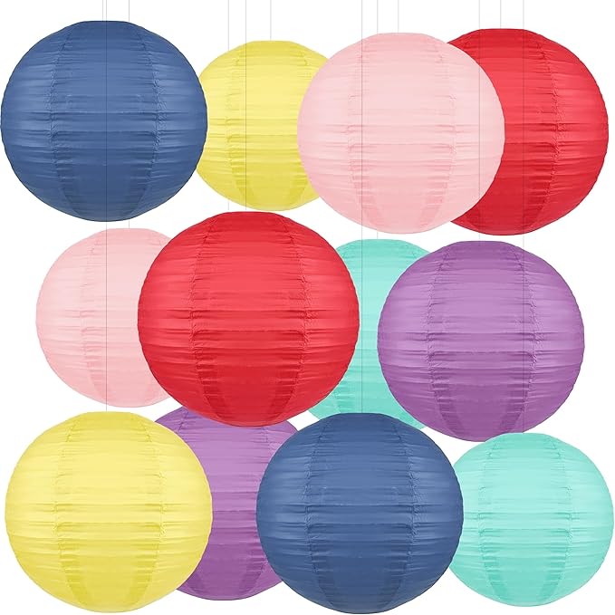 12PCS Boho Rainbow Hanging Paper Lanterns, Colorful Pastel 10” Paper Lanterns for Back to School Classroom Ceiling Decor, Party, Baby Shower, Wedding, Birthday & Bridal Shower Decorations