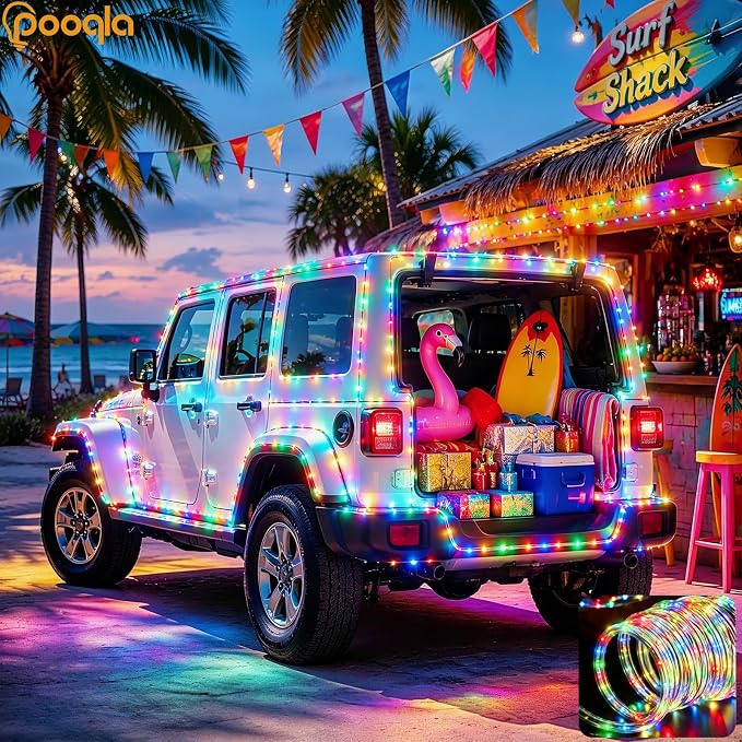 Rope Lights Outdoor, 2 x 100LED Colorful Battery String Lights | Rope Lights Outdoor with 8 Modes Remote&Timer, Waterproof Battery Operated Camping Lights for Car Trampoline