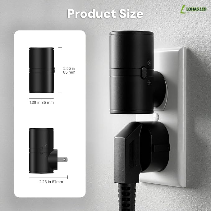 L LOHAS LED Night Light, Night Lights Plug into Wall, Dimmable Nightlights | 50/100LM, Soft White 3000K, Light Sensor, Rotating Nightlight Plug in, Adults Hallway Bedroom Bathroom,[Black Shade,1Pack]