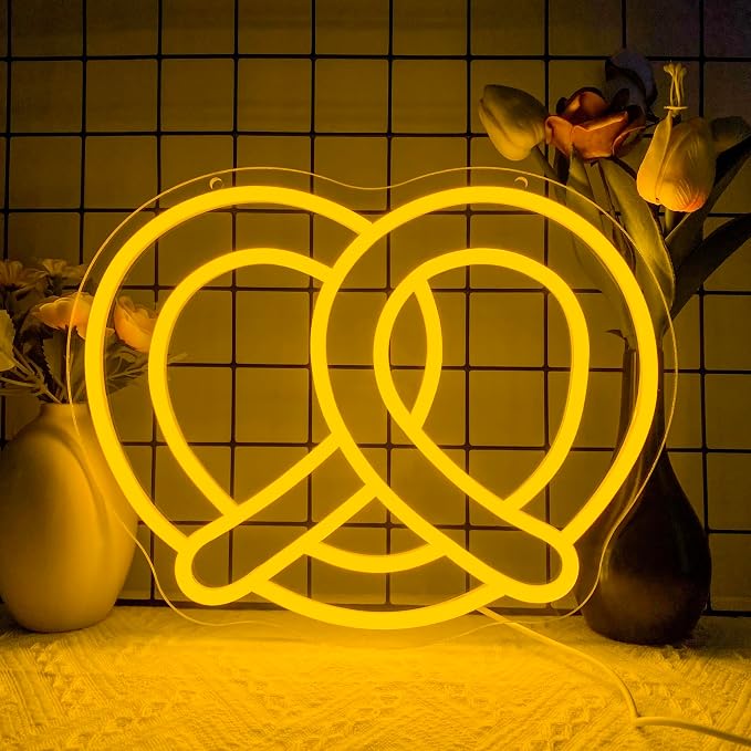 Pretzel Bakery Neon Signs for Wall Decor,Dimmable Business Bread Neon Sign,USB Powered Food Sign for Kitchen Restaurant Man Cave Party Coffee Bar Christmas Birthday Gifts(12.9 * 10.2in)