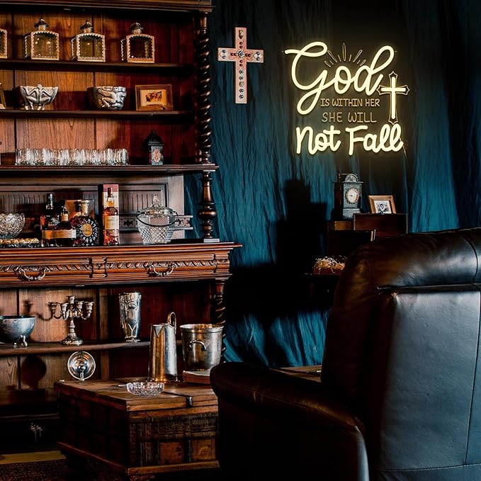 God Is Within Her Neon Sign for Wall Decor Dimmable Christian Led Sign for Bedroom Inspirational Neon Light for Church Home Party Christams Decoration Religious Gift
