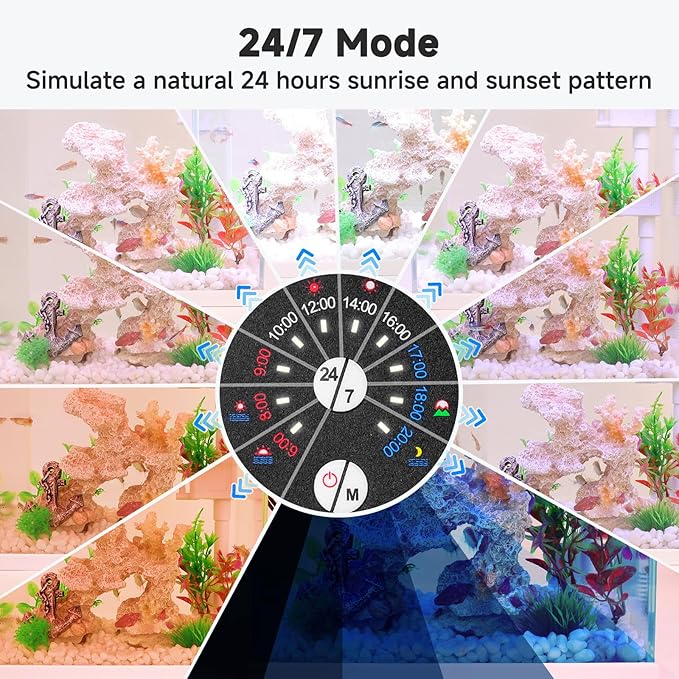 AQQA LED Aquarium Light, 24/7 Mode Clip on Fish Tank Light, DIY Mode Full Spectrum Aquarium Plant Light, Adjustable Timer/Brightness with Memory Function IP68 Waterproof (14W for 12-18 Inch Fish Tank)
