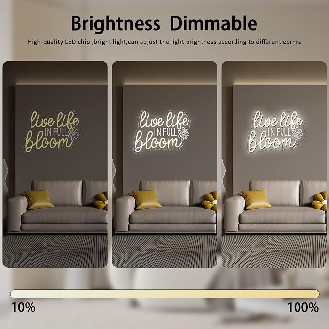Live Life In Full Bloom Neon Signs for Wall Decor, USB Powered LED Dimmable, Motivational Neon Light, for Spa Yoga Studio Business Gathering Party Home Bar Birthday Gifts(14.1 * 10.6 In)