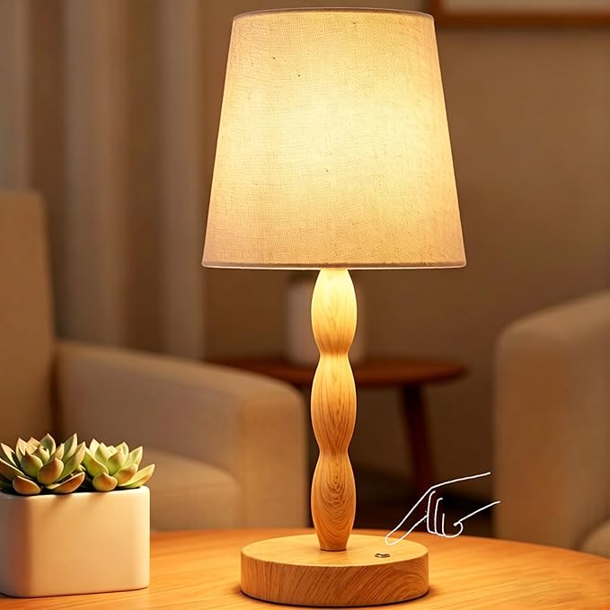 Rechargeable Cordless Table Lamp, 5000mAh Battery Powered Touch Desk Lamp, 3-Level & Stepless Dimmable Night Light, Portable Bedside Lamp for Bedroom, Outdoor, Bulb Included, Wood Grain