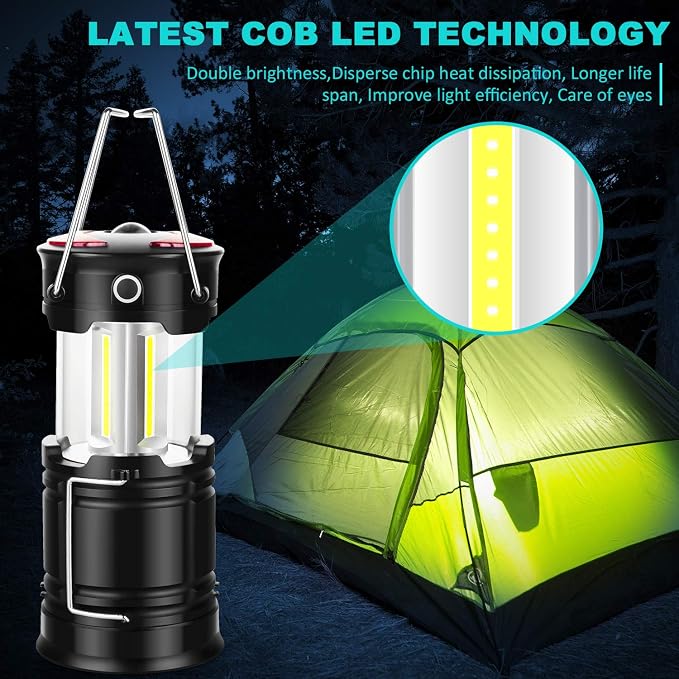 4 Pack Camping Lanterns Camping Essentials Tent Lights Camping Accessories | 2-in-1 Rechargeable Lantern, Hurricane Lights LED Lantern with Flashlight & Magnet Base for Camping, Hiking,Emergency, Outage