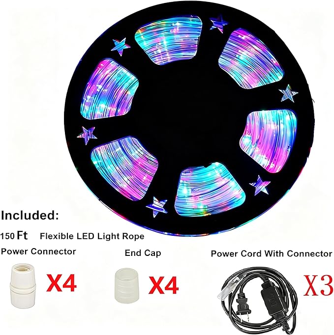 150FT Waterproof LED Christmas Rope Lights, 150FT 45M 1620LEDs Waterproof Led Strip Lights for Party Christmas Home Kitchen Bedroom Room Indoor Outdoor Decoration (Colorful)