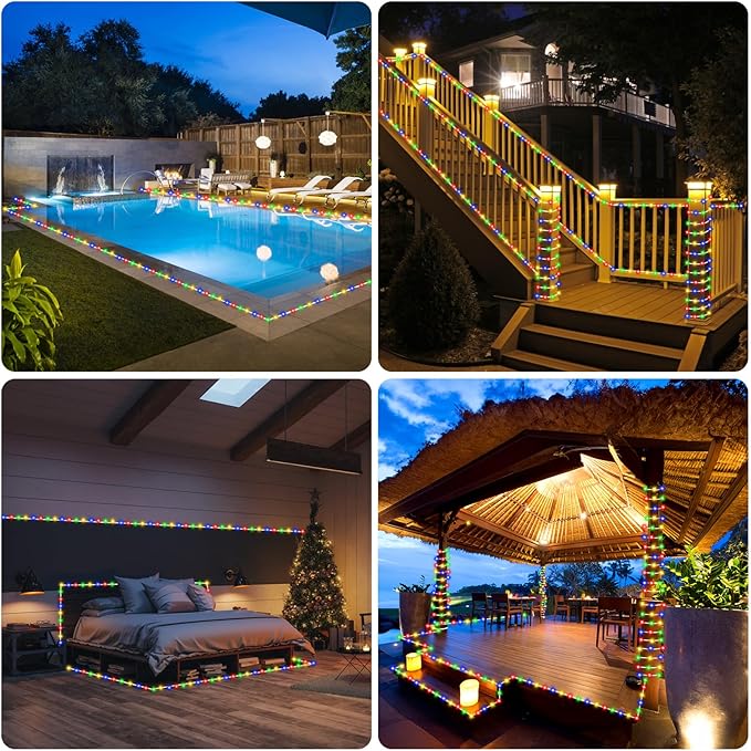 (New) Rope Lights Outdoor, 33FT 100LED 8 Modes with Plug, Waterproof Tube Lights, Twinkle String Lights for Garden Porch Home Yard Wedding Party New Year Christmas Decoration - Multicolored