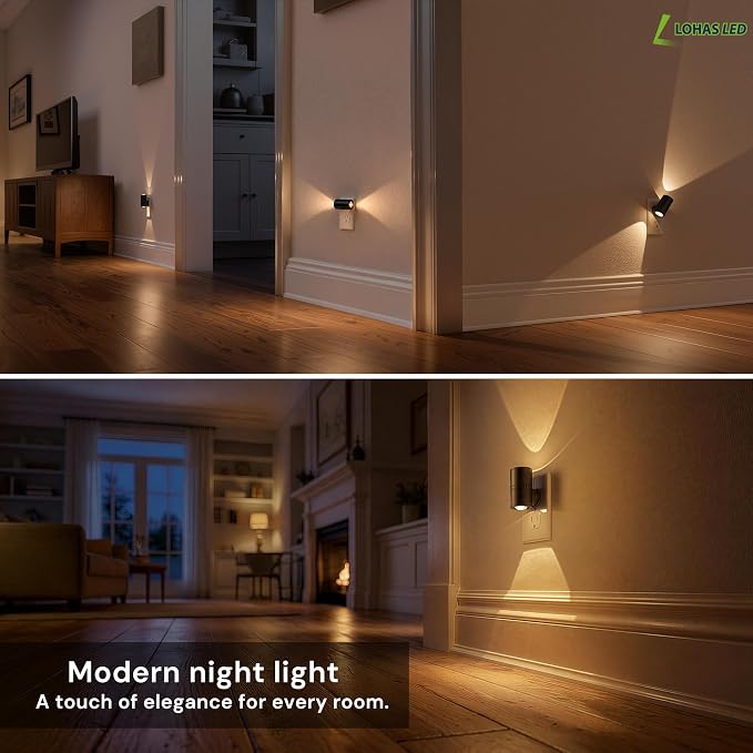 L LOHAS LED Night Lights Plug into Wall,Light Sensor, Projector Night Light | 4Pack,180°Rotating Nightlight,10/50/100LM Dimmable,Soft White,Dusk to Dawn,Ambient Lighting Mini for Bathroom,Decor,Kids,Gift