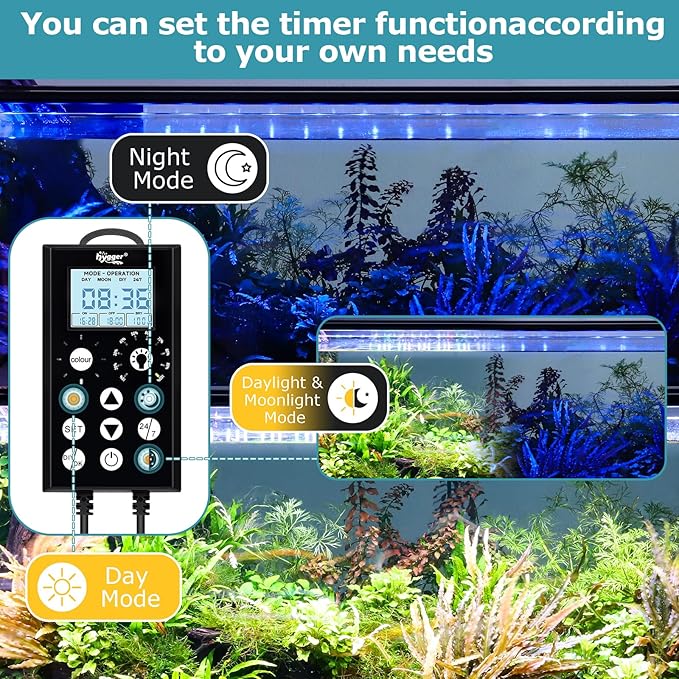 hygger 18W LED Aquarium Light, 24/7 Mode Fish Tank Light with Timer, IP68 Waterproof Full Spectrum Aquarium Plant Lights, Adjustable Brightness Extendable Bracket Memory Function for Freshwater