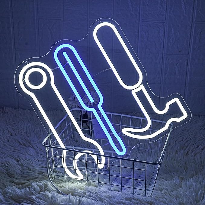 Tool Set Neon Sign Garage Neon Sign for Wall Decor LED Neon Lights for Hardware Shop USB Dimmable Neon Sign for Man Cave Workshop Garages, or Shops 12.9x13.7 Inches