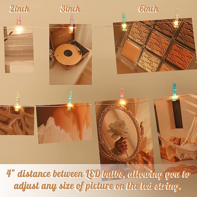 Photo Clips String Light,33FT Fairy Lights with 51 Clips, Battery Operated String Lights with Clips for Pictures, Room Decorations for Dorm Wall Bedroom Wedding Christmas Tree(Multi-Color)