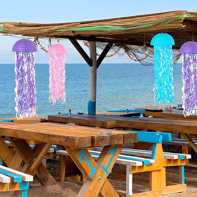 ADLKGG Pink Purple Blue Hanging Jelly Fish Paper Lanterns, Gradient Colorful Paper Lanterns for Mermaid Theme Party Under The Sea Ocean Birthday Decorations Baby Shower Baby Room