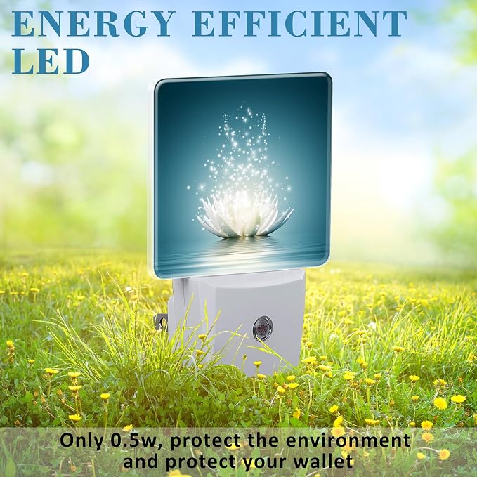 Magic Lotus Flower on Water Night Light Plug into Wall with Dusk to Dawn Sensor Cute Nightlight for Kid Girls Boys Women Men Room Decor, Hallway, Kitchen, Bathroom, Nursery, Stairs