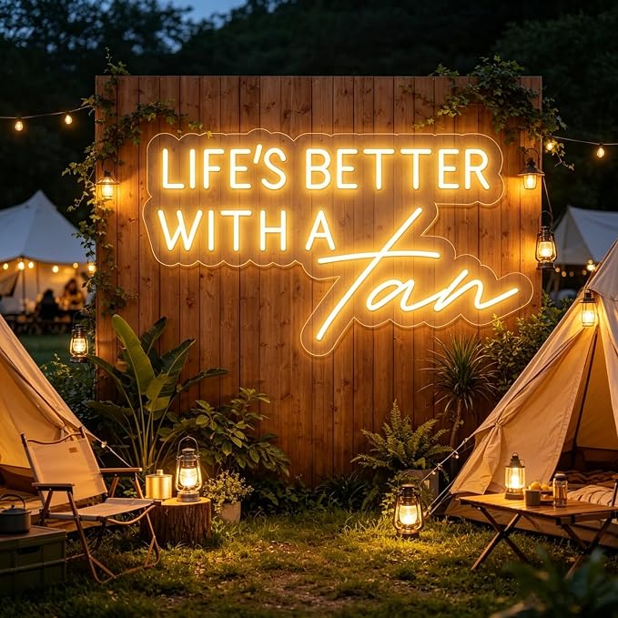 Life's Better With a Tan Neon Sign Warm White LED Neon Light for Wall Decor USB Powered Neon Signs for Tanning Salon Beauty Studio Bedroom Home Bar Party Aesthetic Decor Tanning Room Accessories