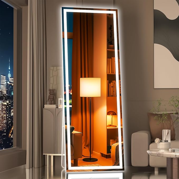 Hasipu Full Length Mirror with Lights, 55.7" x 16" LED Floor, Full Body Dressing Standing, Hanging Mounted Mirrors